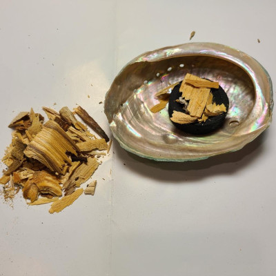 Combo 1 Đĩa ốc xà cừ + 20gr vụn xô trắng hoặc vụn palo santo + 10 viên than