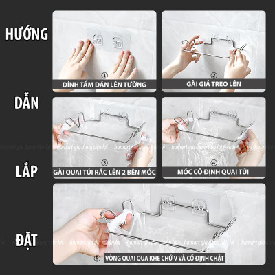 Giá Đỡ Túi Đựng Rác Treo Tường Nhà Bếp INOX Kèm Miếng Keo Siêu Dính Móc Treo Đồ Nhà Tắm Đa Năng
