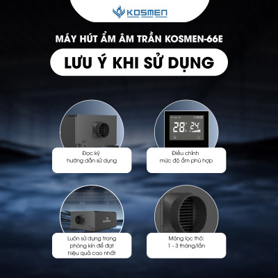 Máy Hút Ẩm Âm Trần Kosmen KM-66E Màn Hình Cảm Ứng Kỹ Thuật Số - Hàng Chính Hãng BH 24 tháng