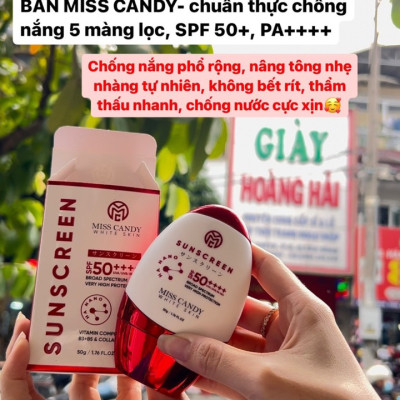 Kem Chống Nắng Song Kháng Nhật Bản MISS CANDY SUNSCREEN HA NANO SPF 50,PA ++++ 50g, Chống Nước, Chống UVA/UVB, Chống Ánh Sáng Xanh & Tia Hồng Ngoại,Bảo Vệ Da Lên Đến 8 Tiếng - Gia Tuệ House