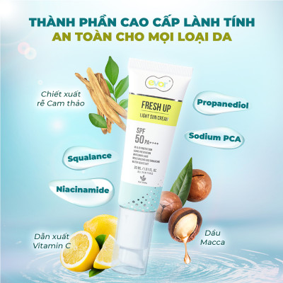 Kem chống nắng makeup trẻ hoá dưỡng trắng - Fresh Up Light Sun Cream 30ml | EVOR