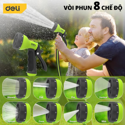 Bộ vòi nước tưới cây, rửa xe đa năng Deli dây dài 10m - Tặng kèm bộ phụ kiện đầu nối đa năng