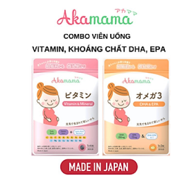 Combo Viên Uống Sắt, Acid Folic, Vitamin Tổng Hợp, Khoáng Chất, DHA, EPA, Canxi Cho Mẹ Bầu Hỗ Trợ Tiêu Hoá, Hạn Chế Rạn Da, Viên Nhỏ, Không Mùi, Vị, Dễ Uống, Akamama Nhật Bản