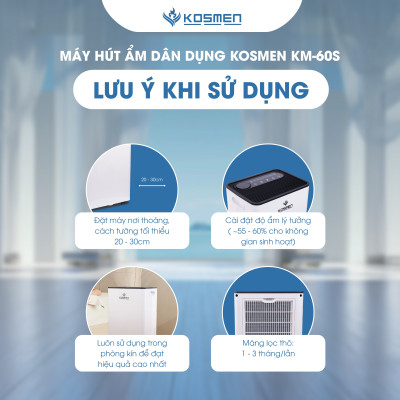 Máy Hút Ẩm Kosmen KM-60S Công Suất 60 lít/ngày, Công Nghệ Ion Âm - Hàng Chính Hãng