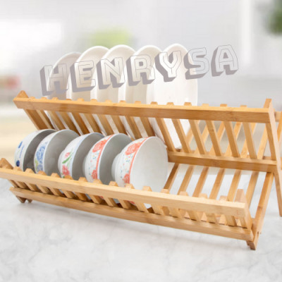 Kệ Tre Đựng Chén Bát, Màu Gỗ Tre 2 tầng Nguyên bản Sáng Đẹp, Gỗ Tre Tự Nhiên, Kích Thước 46.6x22x21cm - Hàng chính hãng HENRYSA