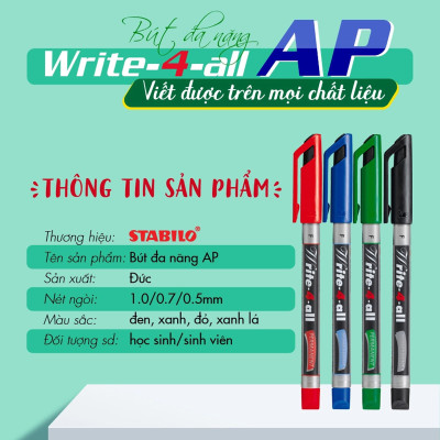 Bút kỹ thuật STABILO Write-4-all PERMANENT M 1.0mm (AP146M) - Xanh lá