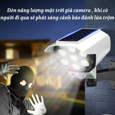 Đèn LED Năng Lượng Mặt Trời Giả Camera Ngoài Trời Cảm Ứng Chuyển Động Tự Động Bật Tắt Chống Trộm, Chống Nước IP67 Có Điều Khiển