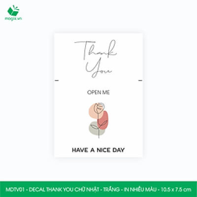 MDTV01 - 10.5x7.5 cm - 50 Decal Thank you hình chữ nhật dán hộp carton, Label Thank you, tem nhãn cảm ơn có sẵn keo dán niêm phong gói hàng