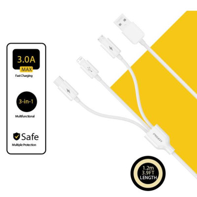Cáp Sạc Mr White 3-In-1 - Lightning/USB-C/Micro - Global - Pisen AP07-1200