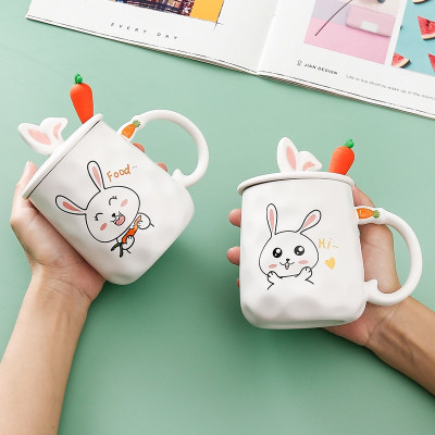 Ly cốc sứ thỏ có nắp sứ và muỗng Inox - món quà ý nghĩa