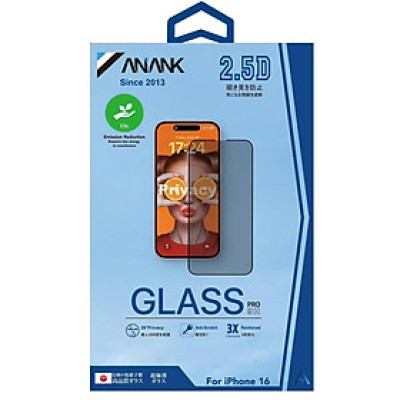 Kính cường lực chống nhìn trộm dành cho iPhone 16 Pro Max, Iphone 16 Pro , iPhone 16 , iPhone 16 Plus hiệu ANANK Privacy chống vỡ, chống xước cao cấp - Hàng chính hãng.