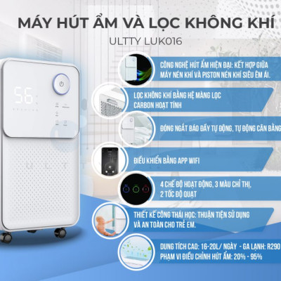 Máy Hút Ẩm & Lọc Không Khí ULTTY LUK016 Công suất 16-20L/Ngày - Hàng Chính Hãng