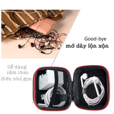 Hộp đựng tai nghe, cáp sạc Sợi Carbon Vuông cho phụ kiện di động (Có lưới bên trong) - Hàng chính hãng