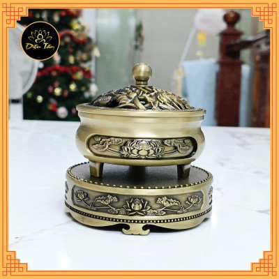 Lư xông trầm hương và đế đôn kê lư hương lư đốt trầm thay thác khói trầm hương lò xông đồ thờ cúng phong thủy Diệu Tâm