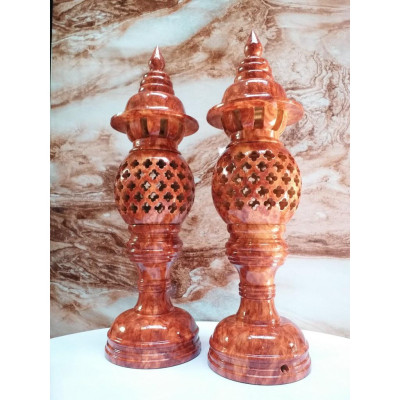 cặp Đèn thờ tổ ong cao 34cm ,màu đỏ vân quả dứa gỗ xà cừ hàng xuất khẩu