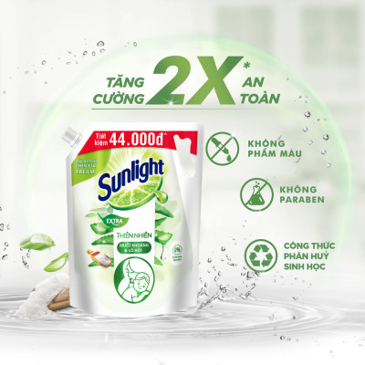 Túi Nước rửa chén Sunlight Bio-care Thiên Nhiên 100% Gốc thực vật - Muối Khoáng Lô Hội 3.3KG