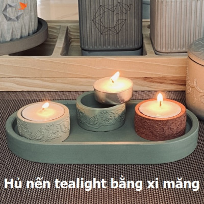 Set 4 hủ nến bằng xi măng đựng viên nến thơm tealight candles - hàng handmade DIY, cốc để nến cúng phật , bàn thờ trang trí nhiều màu 