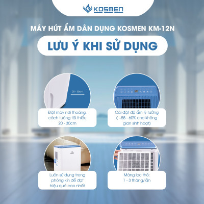 Máy Hút Ẩm Dân Dụng Kosmen KM-12N Công Suất 12 lít/ngày - Hàng Chính Hãng
