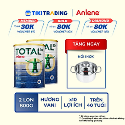 Combo 2 TPBS Anlene Total 10 lon 800g tặng nồi inox