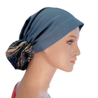 Nón hóa trị vải mềm mát, hút mồ hôi, bệnh nhân ung thư, chemo hat, nón trùm đầu [KIỂU BÚI TÓC-XANH MÀU NƯỚC 