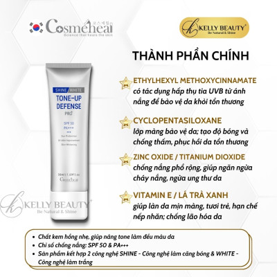 Cosmeheal ToneUp Defense Pro+ SPF 50, PA+++ - Kem Chống Nắng Nâng Tone, Dưỡng Trắng, Bảo Vệ Da | Kelly Beauty