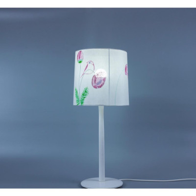 Đèn bàn gỗ chú chim mùa xuân Gỗ tự nhiên, vải thô đũi Hà Đông vẽ tay