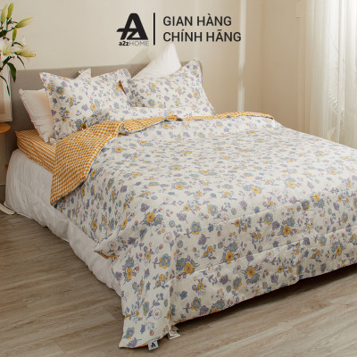 Bộ Ga Giường Mền Chần Bông 5 Món Tiny Flowers Mềm Mại 100% Cotton Tự Nhiên A2Z Home