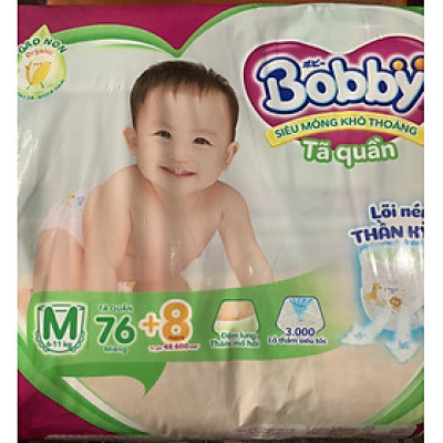 Tặng thêm 8 miếng | Tã Quần Bobby Cho Bé Size M 76 Miếng 6 Đến 11 Kg - Bỉm Quần Trẻ Em Bobby Size M76