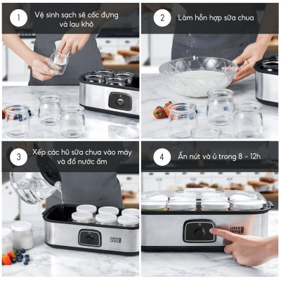 Máy làm sữa chua Lebenlang LBL9139, công suất 20W, dung tích 180ml, gồm 8 lọ thủy tinh, bảo hành 2 năm - hàng chính hãng