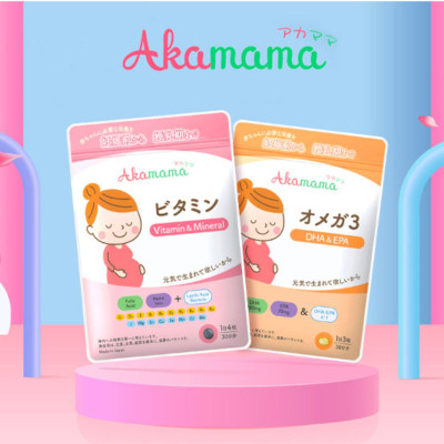 Combo Viên Uống Sắt, Acid Folic, Vitamin Tổng Hợp, Khoáng Chất, DHA, EPA, Canxi Cho Mẹ Bầu Hỗ Trợ Tiêu Hoá, Hạn Chế Rạn Da, Viên Nhỏ, Không Mùi, Vị, Dễ Uống, Akamama Nhật Bản