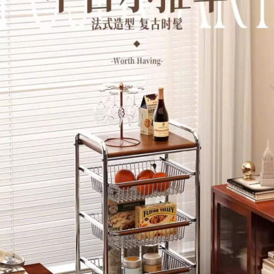 Xe Đẩy Kệ Để Đồ Đa Năng Nhiều Ngăn Tầng Có Ván Gỗ Retro Vintage – Khung Kim Loại Chắc Chắn, Kệ Trang Trí Nhà Bếp Phòng Khách - HÀNG CHÍNH HÃNG MINIIN