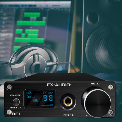 Bộ Giải Mã FX-Audio DAC D01 32 Bit/768Khz/ DSD512 Bluetooth 5.0 USB  and Headphone Amplifier HiFi Stereo Digital to Analogue ES9038Q2M/XMOS XU208 Support APTX/HD/LDAC/DSD.512 with 6.35mm to 3.5mm Headphone Converter - Hàng Chính Hãng