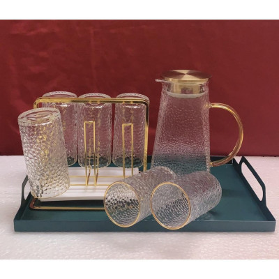 COMBO BỘ BÌNH CỐC THỦY TINH CHỊU NHIỆT CAO CẤP LÊN ĐẾN 400 ĐỘ C KÈM KHAY SẮT XANH ( BÌNH ĐÁY VUÔNG )