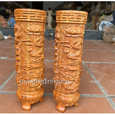 Cặp Ống đựng nhang bằng gỗ hương đá cao 30x10cm 