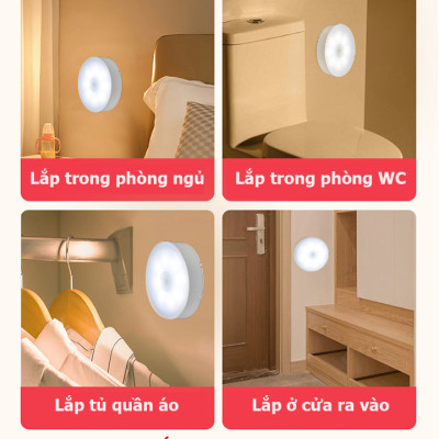 Đèn cảm ứng chuyển động, Đèn Led dán tường cảm biến thông minh không dây dán tủ quần áo, cầu thang, phòng ngủ...