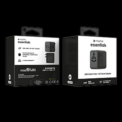 Sạc du lịch chuyển đổi chân cắm mophie Essentials PD 70W, 35W 3C2A GaN - Hàng chính hãng
