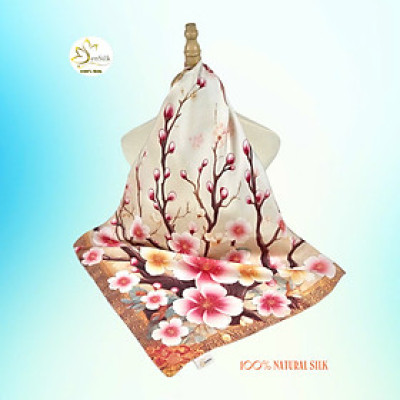Silk Printed Square Scarves - Khăn in Lụa Cao Cấp SenSilk - Quà Tặng Khăn Lụa Đẳng Cấp Việt Nam - Họa Tiết Hoa Đào