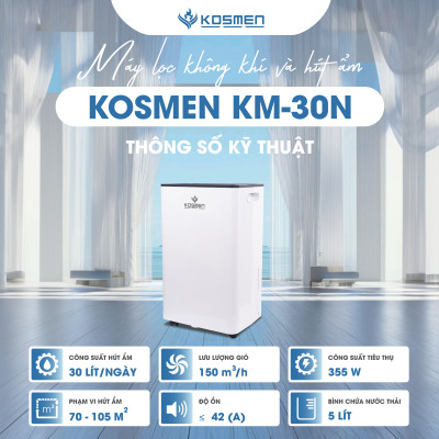 Máy Lọc Không Khí Và Hút Ẩm Kosmen KM-30N, Lọc Chuyên Sâu, Kết Nối Wifi Bằng App - Hàng Chính Hãng