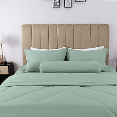 Bộ 5 món ga giường, áo gối kèm mền chần NIN House Classic mẫu mới nhiều màu, đủ kích thước ga bọc nệm màu trơn sọc ngang 1.6m 1.8m x2m