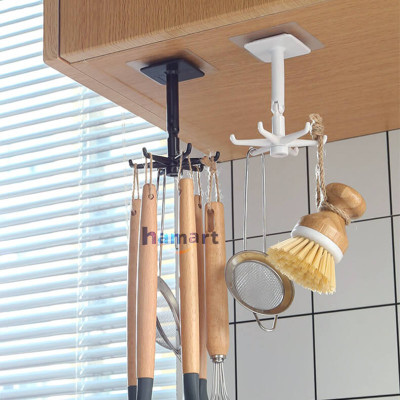 Giá Treo Đồ Nhà Bếp 6 Móc Xoay 360° Treo Dụng Cụ Tắm Đa Năng Kèm Miếng Dán Tường Siêu Dính