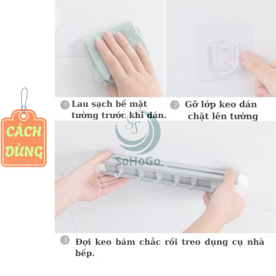 Giá treo dụng cụ nhà bếp đa năng -Kệ treo tường có móc và khe cắm dao kéo -Thanh treo nhà bếp thông minh 6 móc