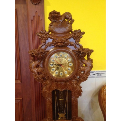 Đồng hồ Nghê đỉnh gỗ hương đá