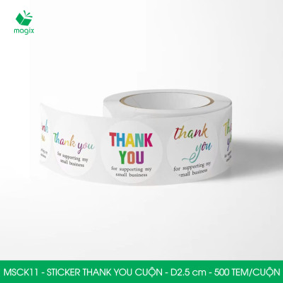 MSCK11 - D2.5 cm - 1 Cuộn 500 sticker thank you tròn, nhãn dán thank you, tem dán cảm ơn