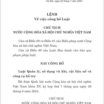 Luật quản lý, sử dụng v.ũ k.h.í vật liệu n.ổ và công cụ hỗ trợ năm 2024 - bản in 2024