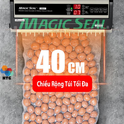Máy hút chân không thực phẩm Magic Seal MS400 không kén túi, hút khô và hút nước, mối hàn dính lớn 8mm kín kẽ, hút mạnh mẽ, tự động và bán tự động, hàng chính hãng