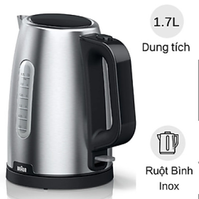 Ấm siêu tốc Braun WK1500BK 1.7L (2200W)- Hàng chính hãng