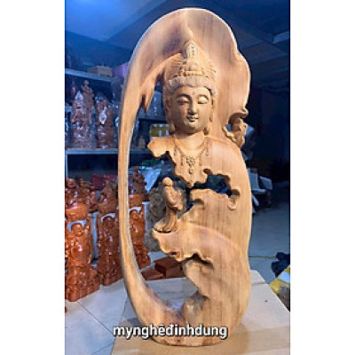 Tượng điêu khắc nhất tâm bái phật bằng gỗ ngọc am thơm nức kt cao 50x20x10cm 