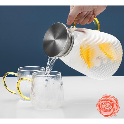 BỘ BÌNH ĐỰNG NƯỚC UỐNG KÈM 6 CỐC THỦY TINH CHỊU NHIỆT LÊN TỚI 400 ĐỘ C NẮP INOX