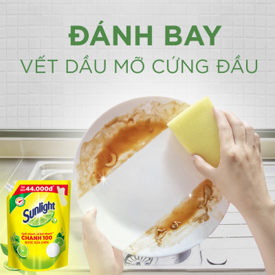 Nước Rửa Chén Bát Sunlight Chanh 100 Sạch Nhanh Xả Bọt Nhanh Rửa Sạch Dầu Mỡ Túi 3.1KG