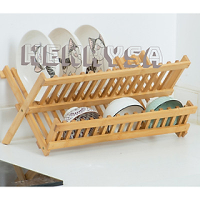 Kệ Tre Đựng Chén Bát, Màu Gỗ Tre 2 tầng Nguyên bản Sáng Đẹp, Gỗ Tre Tự Nhiên, Kích Thước 46.6x22x21cm - Hàng chính hãng HENRYSA